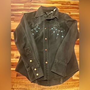 Dark Denim Turquoise Accent Long Sleeve Shirt Vintage